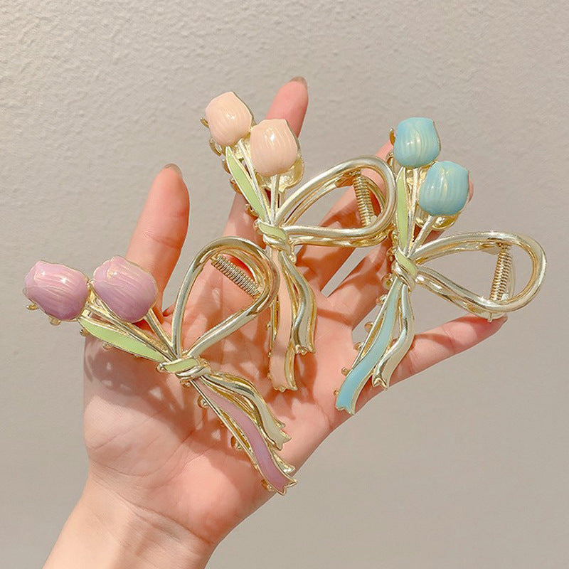 Elegant Tulip Claw Clip - Stylish Hair Accessory for Thick Hair