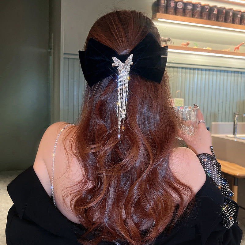 Luxe Black Velvet Bow Butterfly Hair Clip