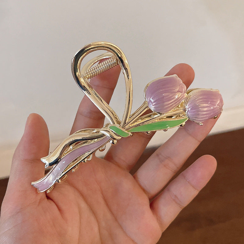 Elegant Tulip Claw Clip - Stylish Hair Accessory for Thick Hair