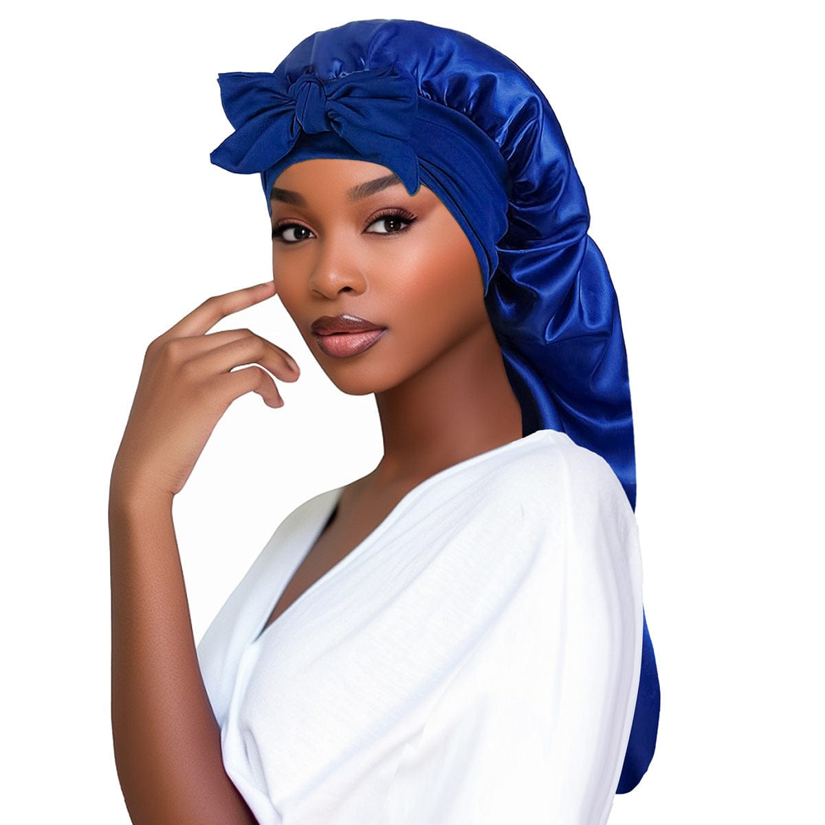 Lars Haircare Satin Hair Bonnet Blue Bow Satin Long Hair Bonnet CJBQ198908702BY
