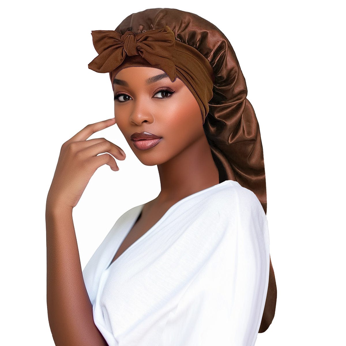 Lars Haircare Satin Hair Bonnet Brown Bow Satin Long Hair Bonnet CJBQ198908706FU
