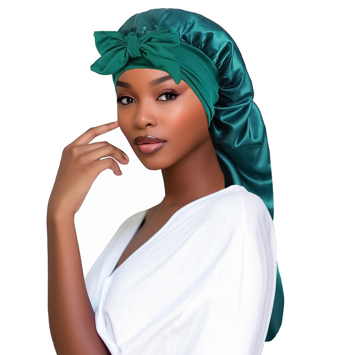 Lars Haircare Satin Hair Bonnet Green Bow Satin Long Hair Bonnet CJBQ198908701AZ