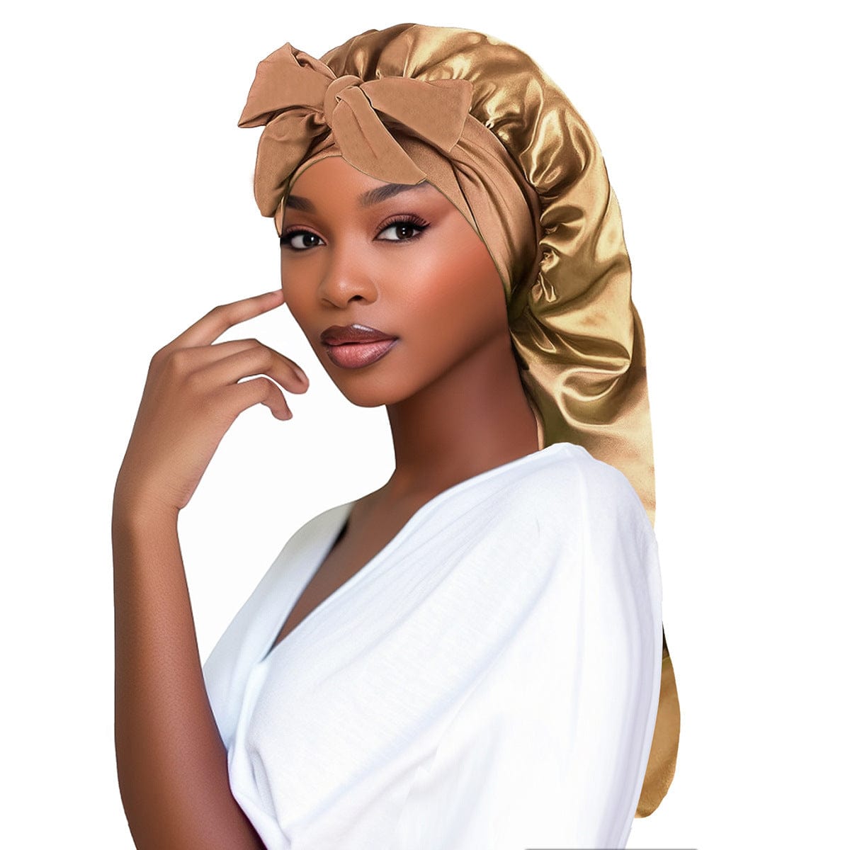Lars Haircare Satin Hair Bonnet Khaki Bow Satin Long Hair Bonnet CJBQ198908708HS