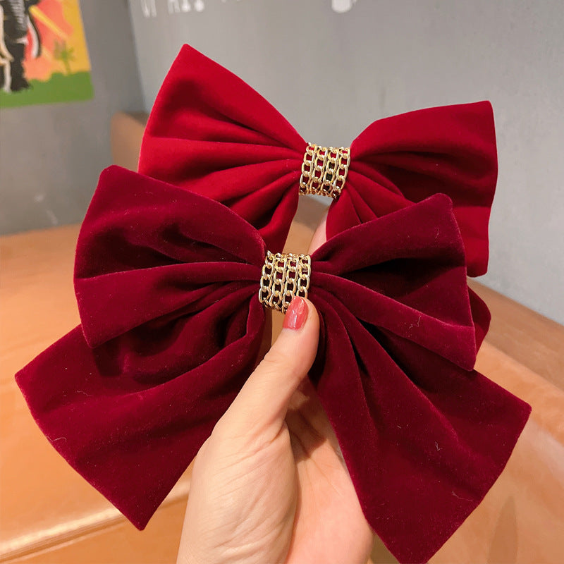 Velvet Chain Big Bow Hair Clip