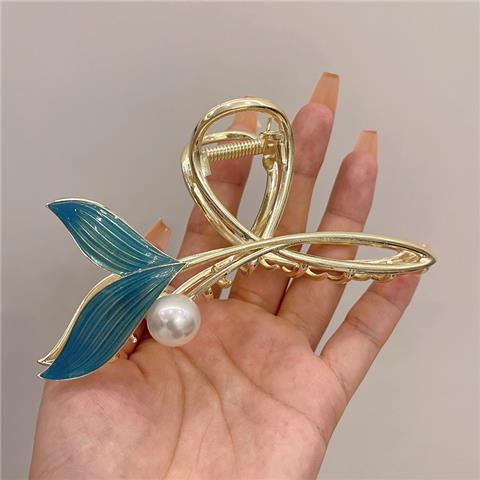 Blaue Fischschwanz-Klauenklammer mit Perlen