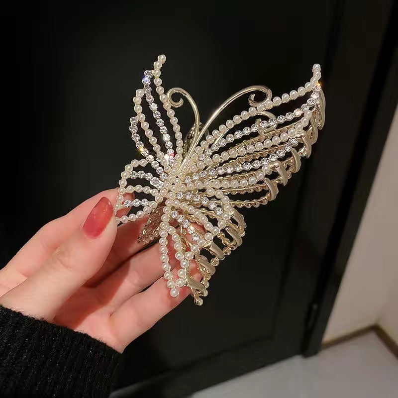 Rhinestone Pearl Butterfly Claw Clip