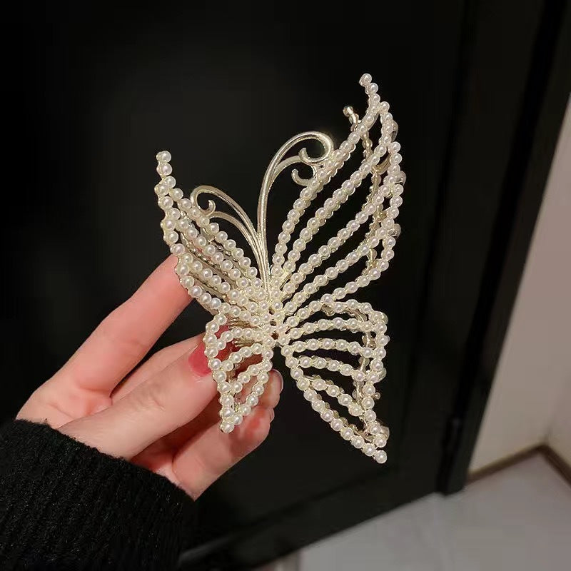 Rhinestone Pearl Butterfly Claw Clip