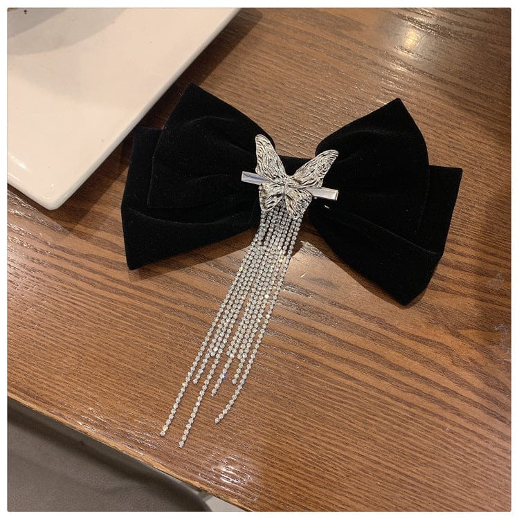 Lars Haircare Hair Clip Bow Fringe Hair Velvet Clip Luxe Black Velvet Bow Butterfly Hair Clip CJST153455201AZ