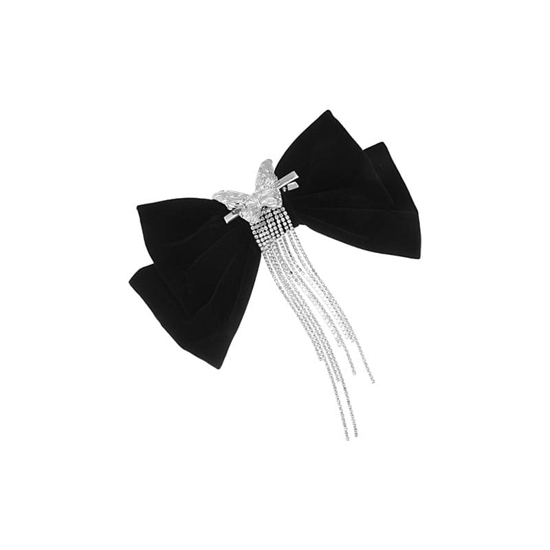 Lars Haircare Hair Clip Bow Fringe Hair Velvet Clip Luxe Black Velvet Bow Butterfly Hair Clip CJST153455201AZ