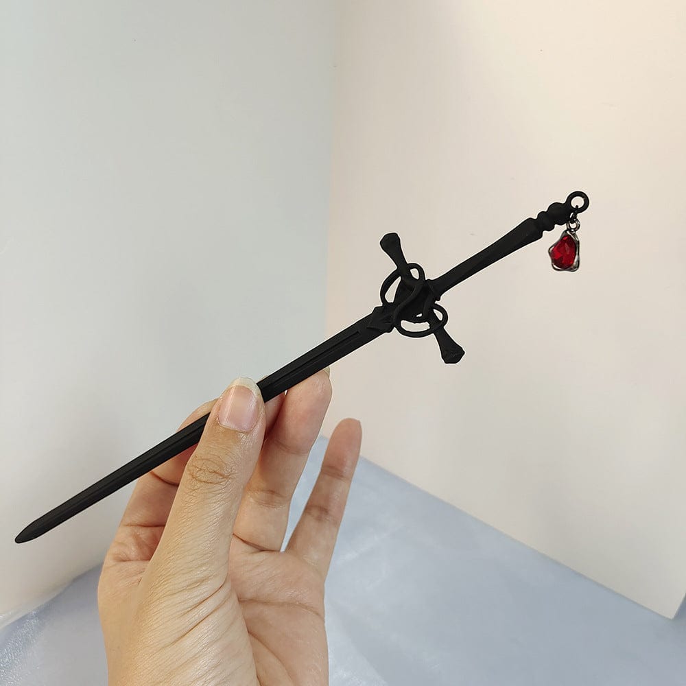 Lars Haircare Hair Stick Hand Black Belt Pendant Ruby Pendant Sword Hairpin CJST154461103CX