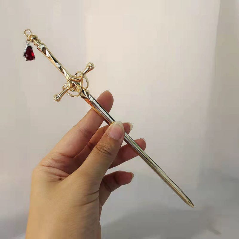 Lars Haircare Hair Stick Sword Hairpin B Type Gold Ruby Pendant Sword Hairpin CJST154461102BY