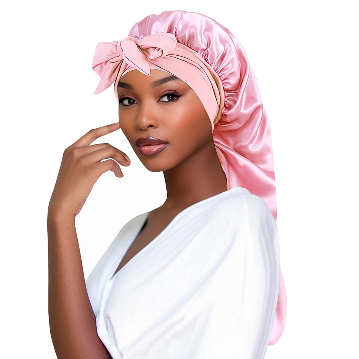 Lars Haircare Satin Hair Bonnet Pink Bow Satin Long Hair Bonnet CJBQ198908707GT