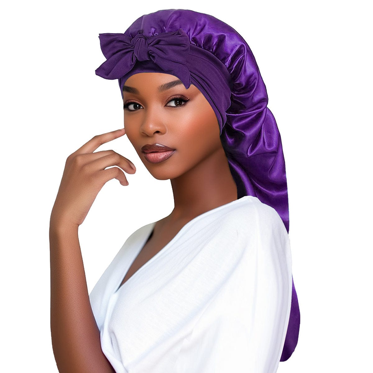 Lars Haircare Satin Hair Bonnet Purple Bow Satin Long Hair Bonnet CJBQ198908709IR