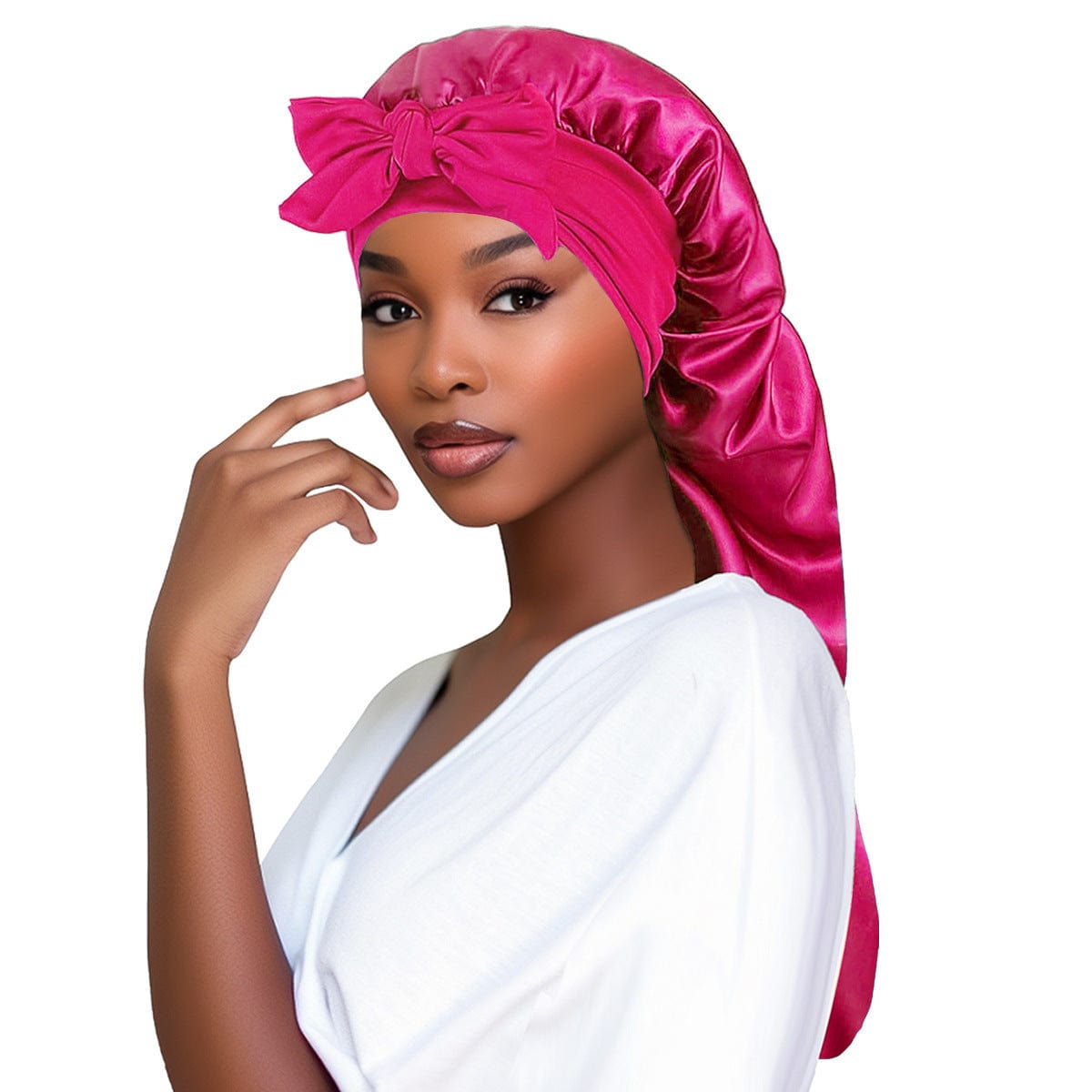 Lars Haircare Satin Hair Bonnet Rose Red Bow Satin Long Hair Bonnet CJBQ198908710JQ