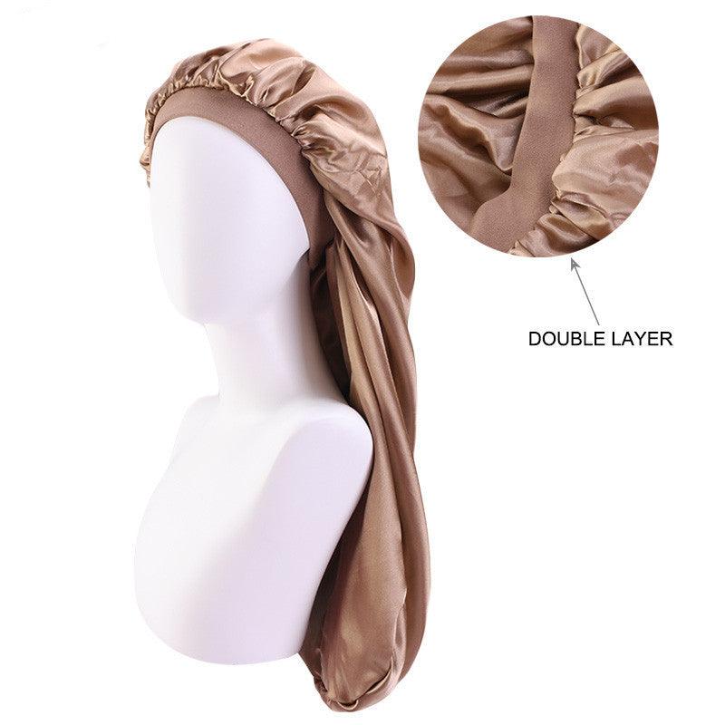 Long Double Layered Silky Satin Sleeping Bonnet - Lars Haircare
