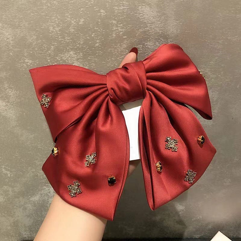 Lars Haircare Hair Clip Red Embellished Satin Bow Hair Clip CJST169879602BY