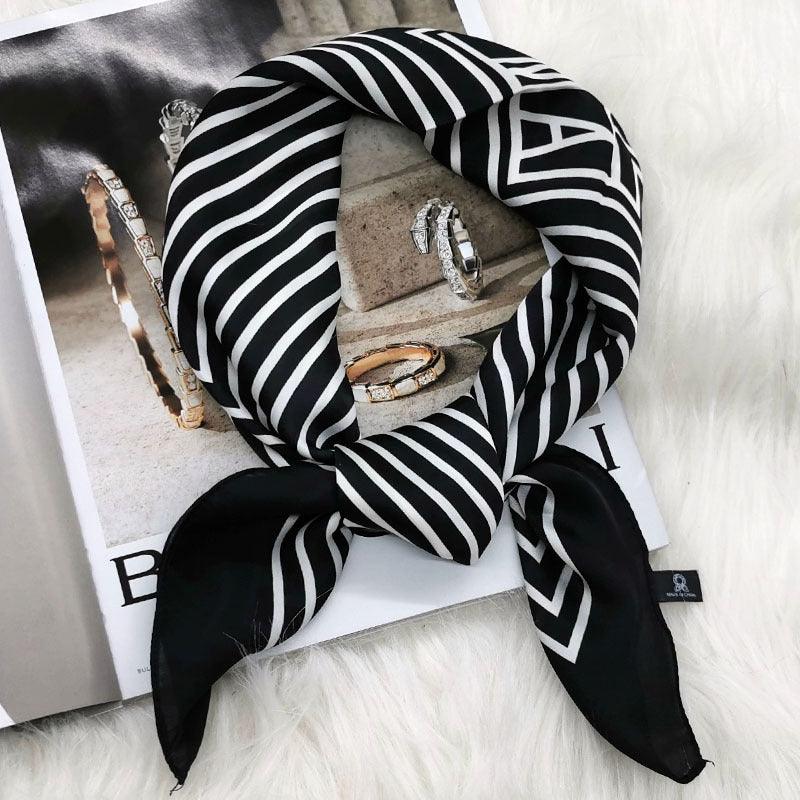 Lars Haircare Headscarf Line black and white Printed Silky Satin Headscarf CJNSFSWJ01210-Line black and white