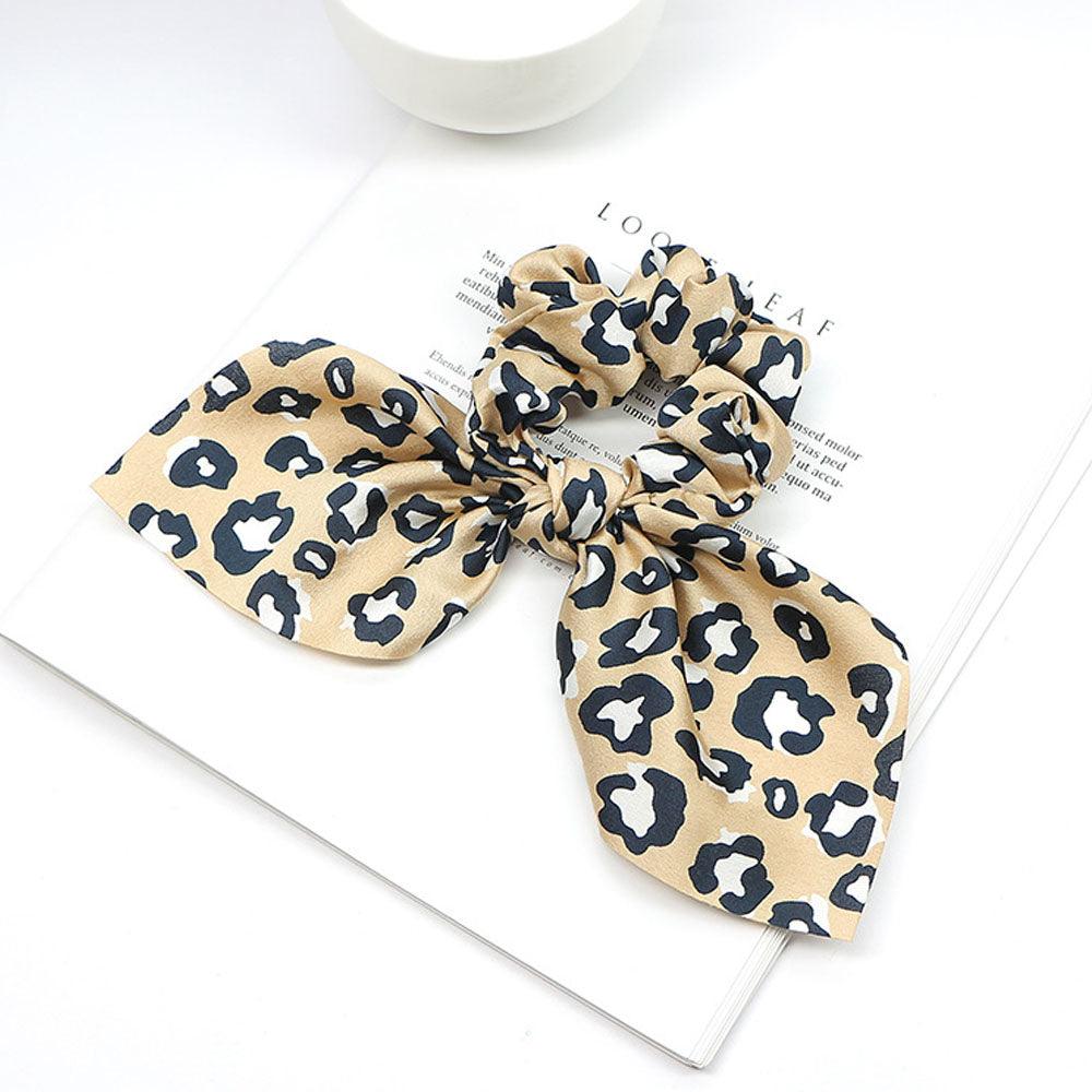 Lars Haircare Satin scrunchie Beige Animal Print Printed Bow Pearl Scrunchie CJBJTFTF00076-4 style