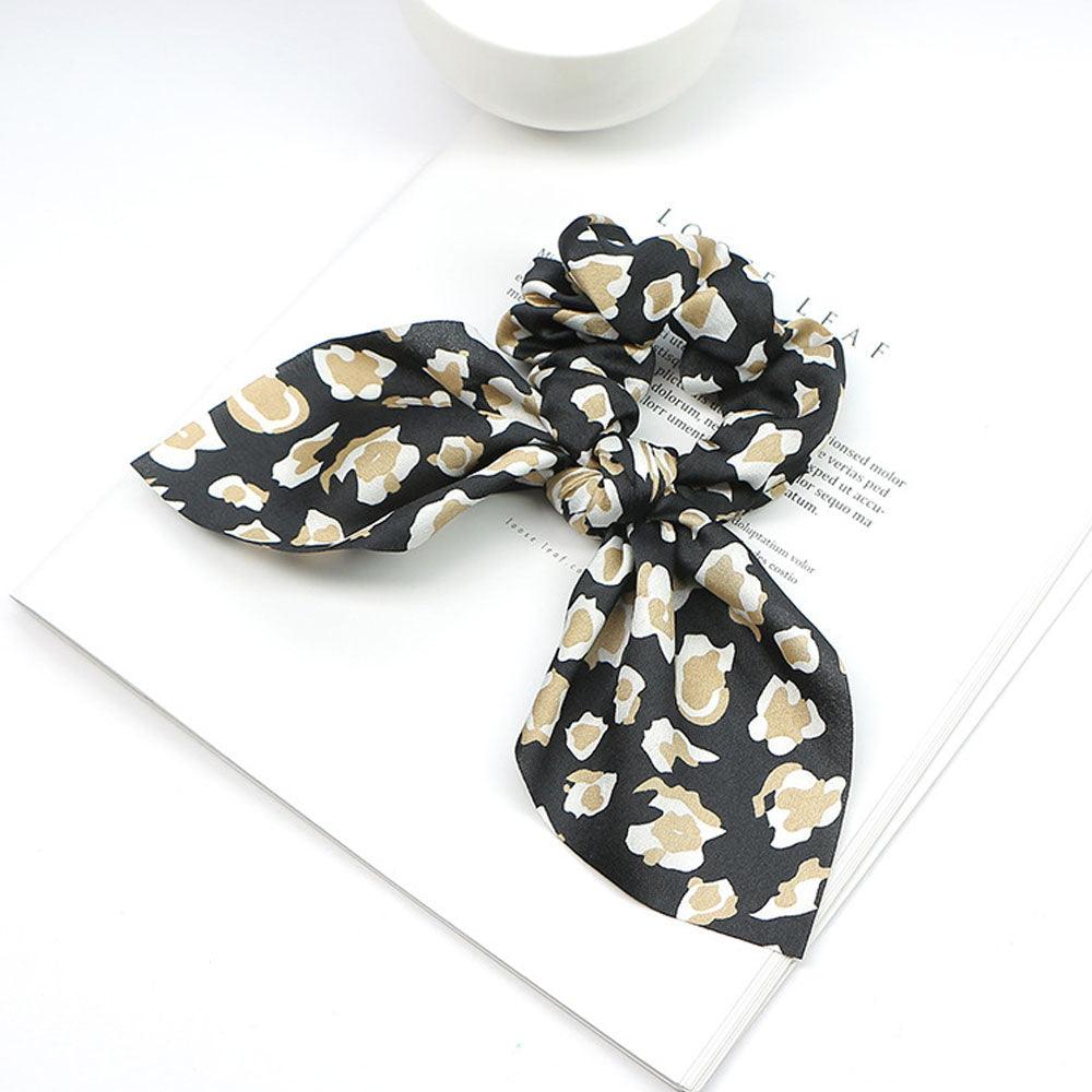 Lars Haircare Satin scrunchie Black Animal Print Printed Bow Pearl Scrunchie CJBJTFTF00076-1 style