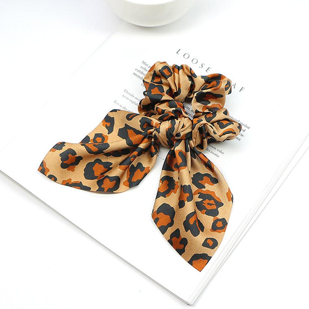 Lars Haircare Satin scrunchie Brown Animal Print Printed Bow Pearl Scrunchie CJBJTFTF00076-3 style