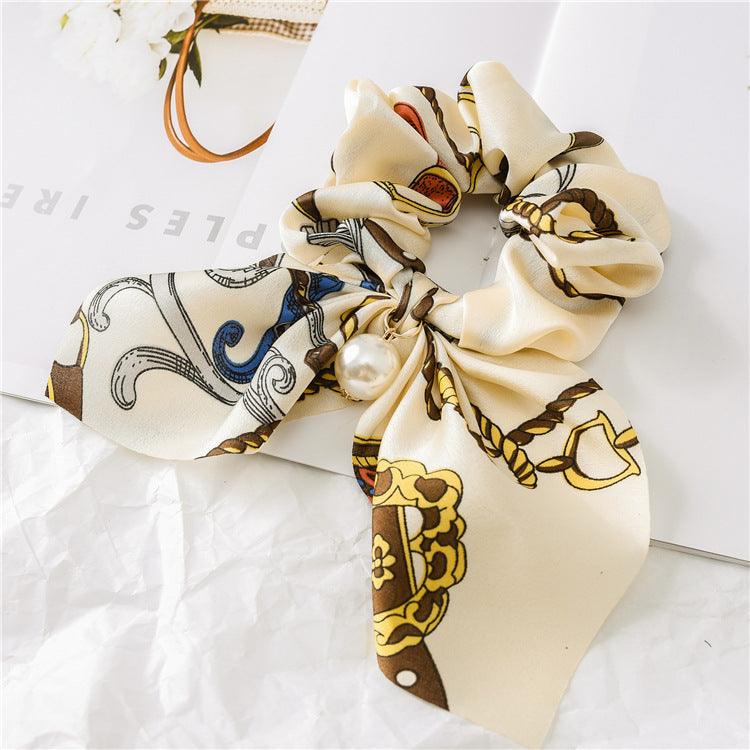 Lars Haircare Satin scrunchie Printed Bow Pearl Scrunchie