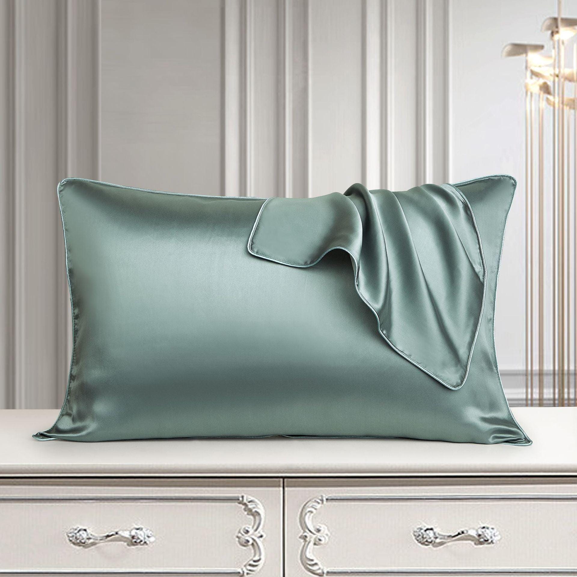 Larshaircare Silk pillowcase Jade green Single-Sided Silk Envelope Pillowcase CJJJJFZT00561-Jade green