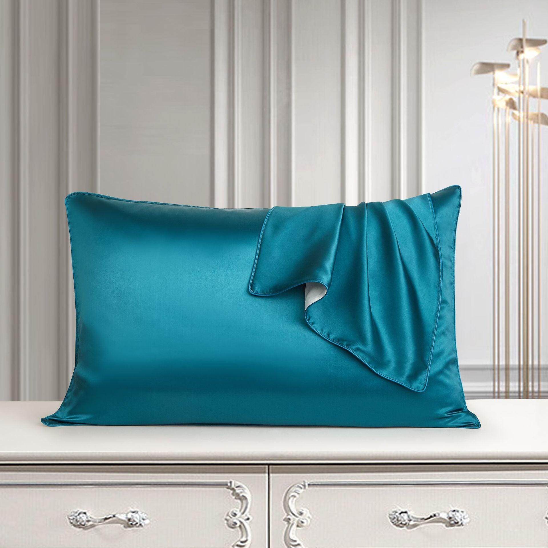 Larshaircare Silk pillowcase Peacock blue Single-Sided Silk Envelope Pillowcase CJJJJFZT00561-Peacock blue