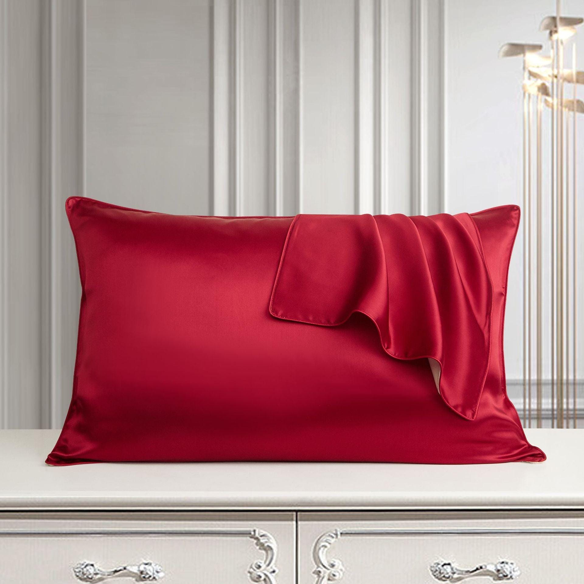 Larshaircare Silk pillowcase Red Single-Sided Silk Envelope Pillowcase CJJJJFZT00561-Red